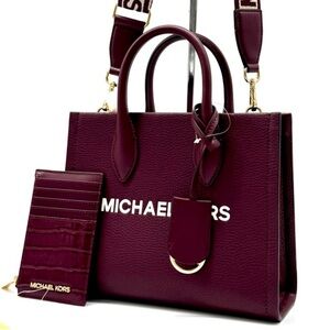 Michael Kors Mirella Small Crossbody Bag & Matching Card Case Wallet Ox Blood